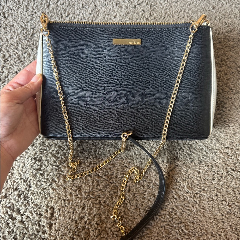 Ted Baker Black and White Crossbody Bag with Gold Chain